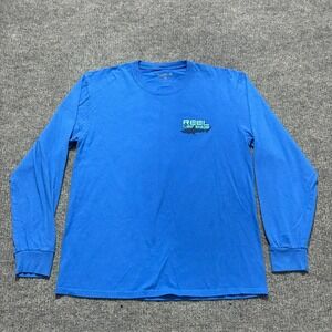 Reel Legends Tiger Shark Graphic Shirt Mens Size L Large Blue Long Sleeve